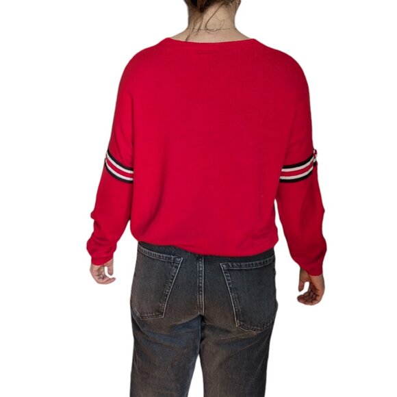 Simons Red Oversized Long Sleeve Sweater with Lined Detail Women Large - Picture 3 of 11